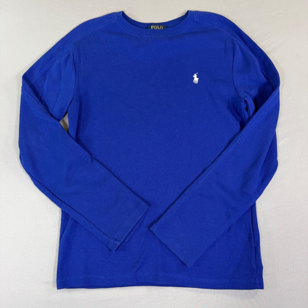 Polo Ralph Lauren Kids Blue Waffle Knit Thermal Long Sleeve Shirt M 10-12